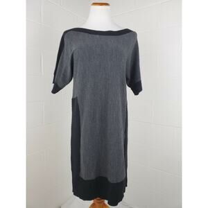 Connected Apparel Gray Black 1980s Style Geometric Pattern Sweater Dress Size L